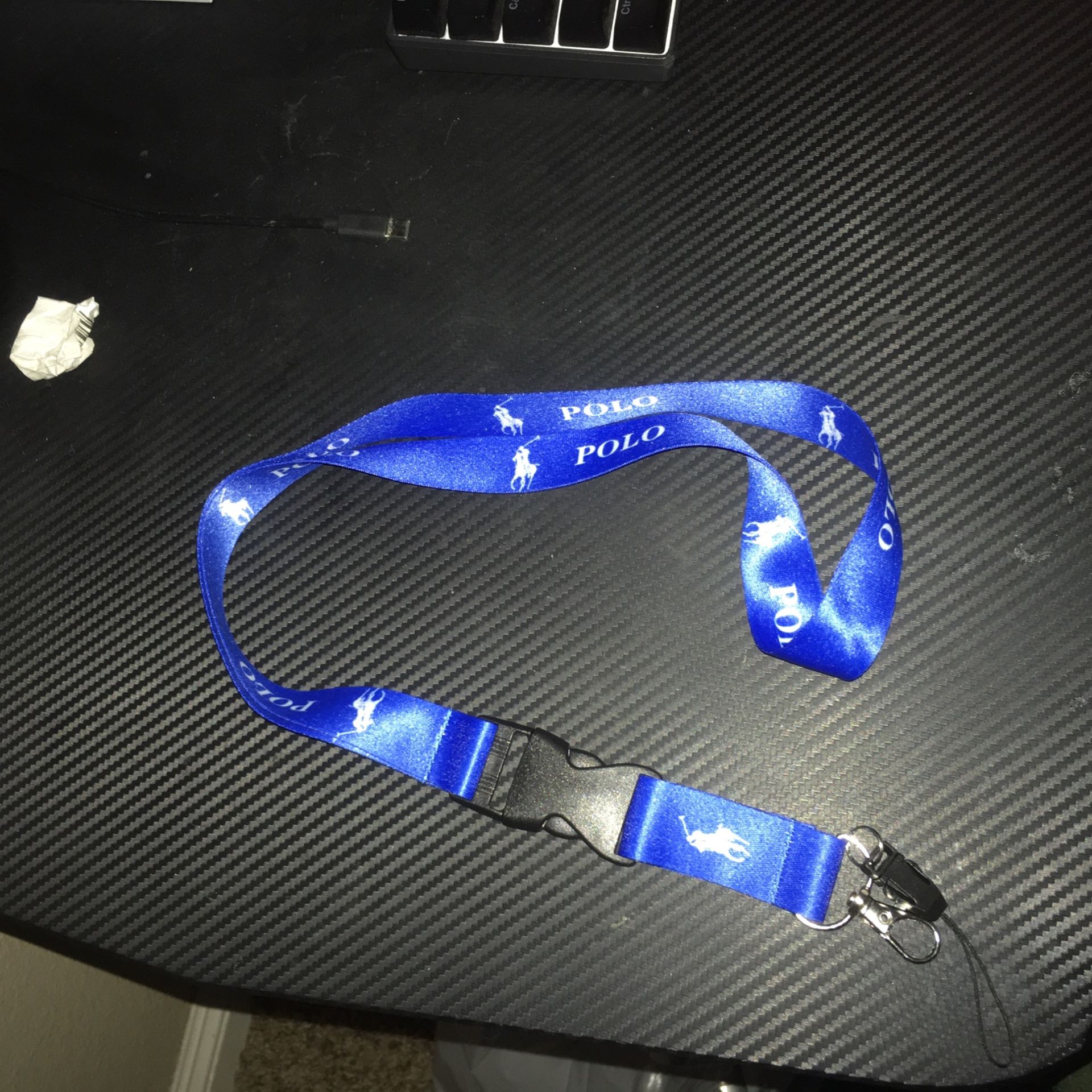 Blue Lauren Ralph Polo Ribbon Lanyard Keychain