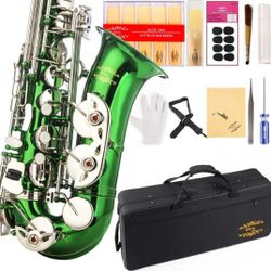 Glory Green/Silver keys E Flat Alto Saxophone with 11reeds,8 Pads cushions,case,carekit

