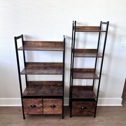 2 Wooden/Black Bookshelves 