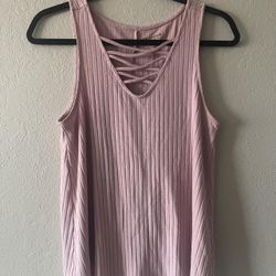 Arizona Jean Co. Womens Pink Stretchy Ribbed Criscross V Neck Tank Top, Size M
