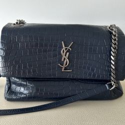 YSL Navy Croc Leather handbag 