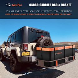 B-130 MeeFar Folding Hitch Mount Cargo Carrier Basket 60" X 20" X 6"+Waterproof Cargo Bag 16 Cubic Feet