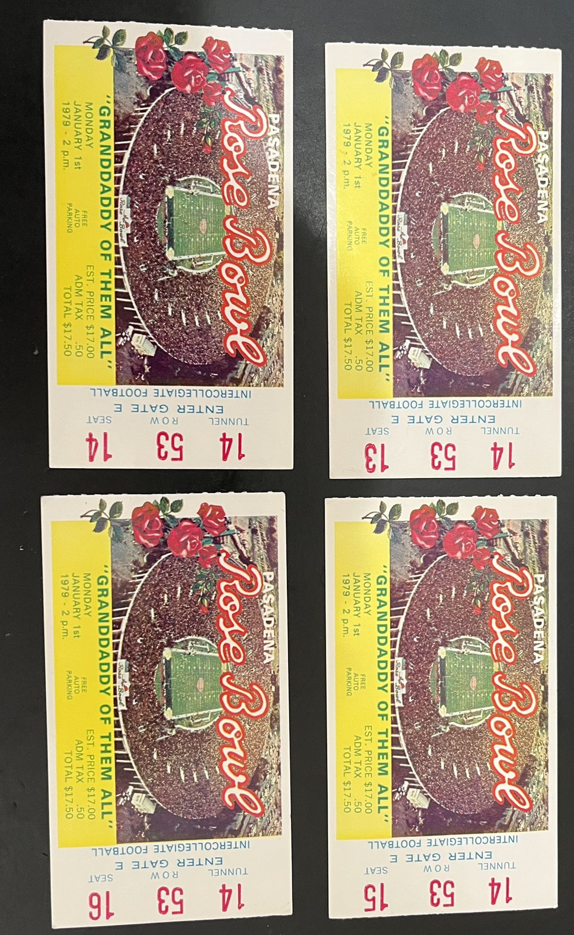 4 Tickets 1979 Rose Bowl USC / Michigan
