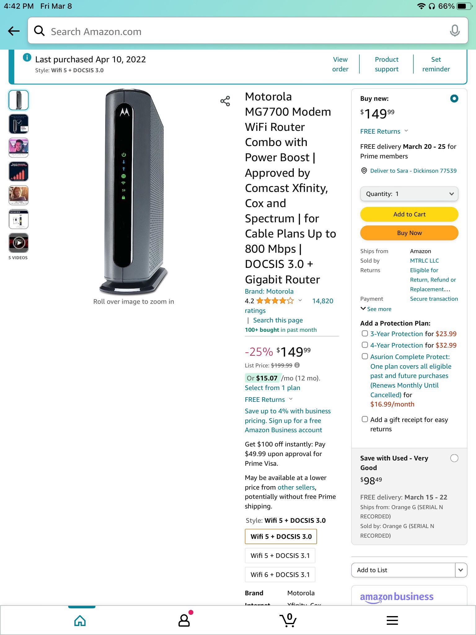 Motorola MG 7700 Cable Modem/Router