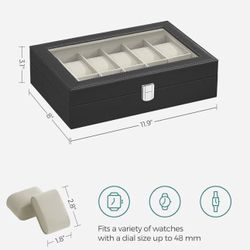 SONGMICS Watch Box 12-Slot Case Organizer with Large Glass Lid - Black