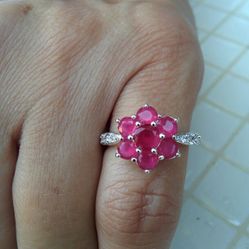 Sterling Silver Ruby flower Gem Stone ring