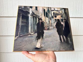 Vintage Street Scene Art Print on Wood Panel