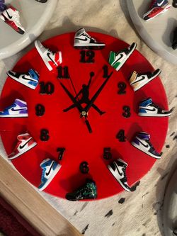 Wood handcrafted Kobe and Jordan shoe clocks