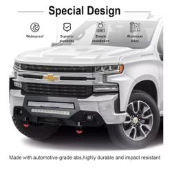 For 2019 2020 2021 2022 Chevy Silverado 1500 Stubby Front Bumper W/Winch Plate+Light（Black Texture）
