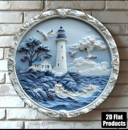 "Beacon of the Storm" – Coastal Lighthouse Sculptural Wall Sign