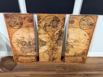 Vintage World Map 3-Panel Wall Art
