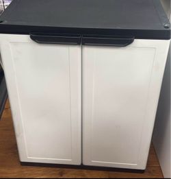 2-Door Plastic Storage Cabinet w/ Shelves – Garage Utility Organizer
