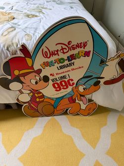 1985 Walt Disney Mickey Mouse Fun To Learn Library Sign Double Sided 32”x34”