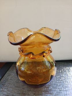 Vintage Pilgrim glass vase Amber color