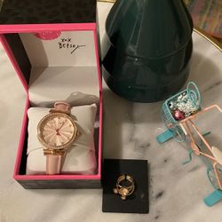 Rose Gold Pink Betsy Johnson Watch And Rings