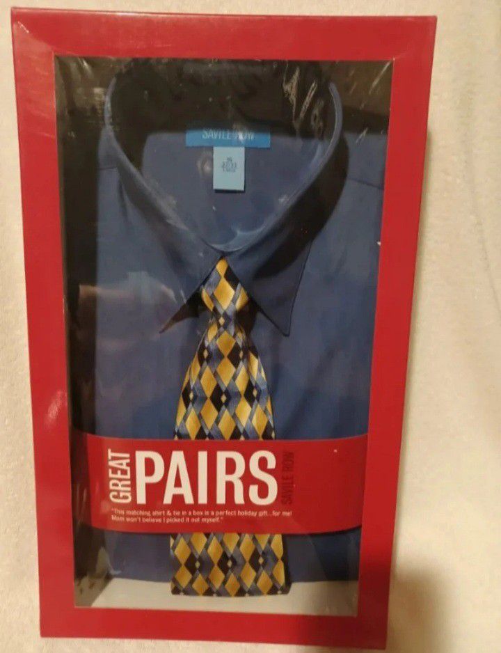 Savile Row blue color designer dress shirt & tie set