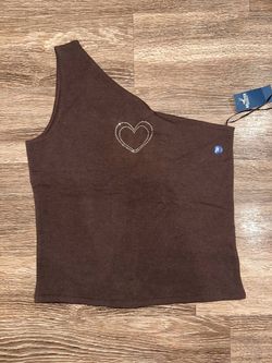 Hollister Brown Cropped One Shoulder Sleeveless Knit Cotton Top Embroidered L