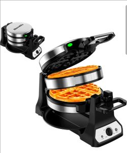 1400W Belgian Waffle Maker, Double Waffle Iron 180° Flip, Rotating Nonstick Plates, Adjustable Browning Control