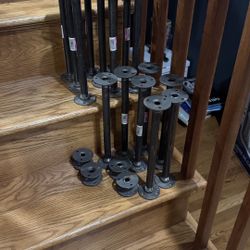 Black Pipe With Flanges For Bookshelf