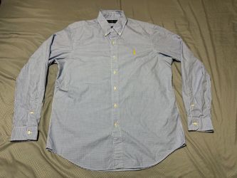 Polo Ralph Lauren Long Sleeve Gingham Button Down Shirt Blue White sz L