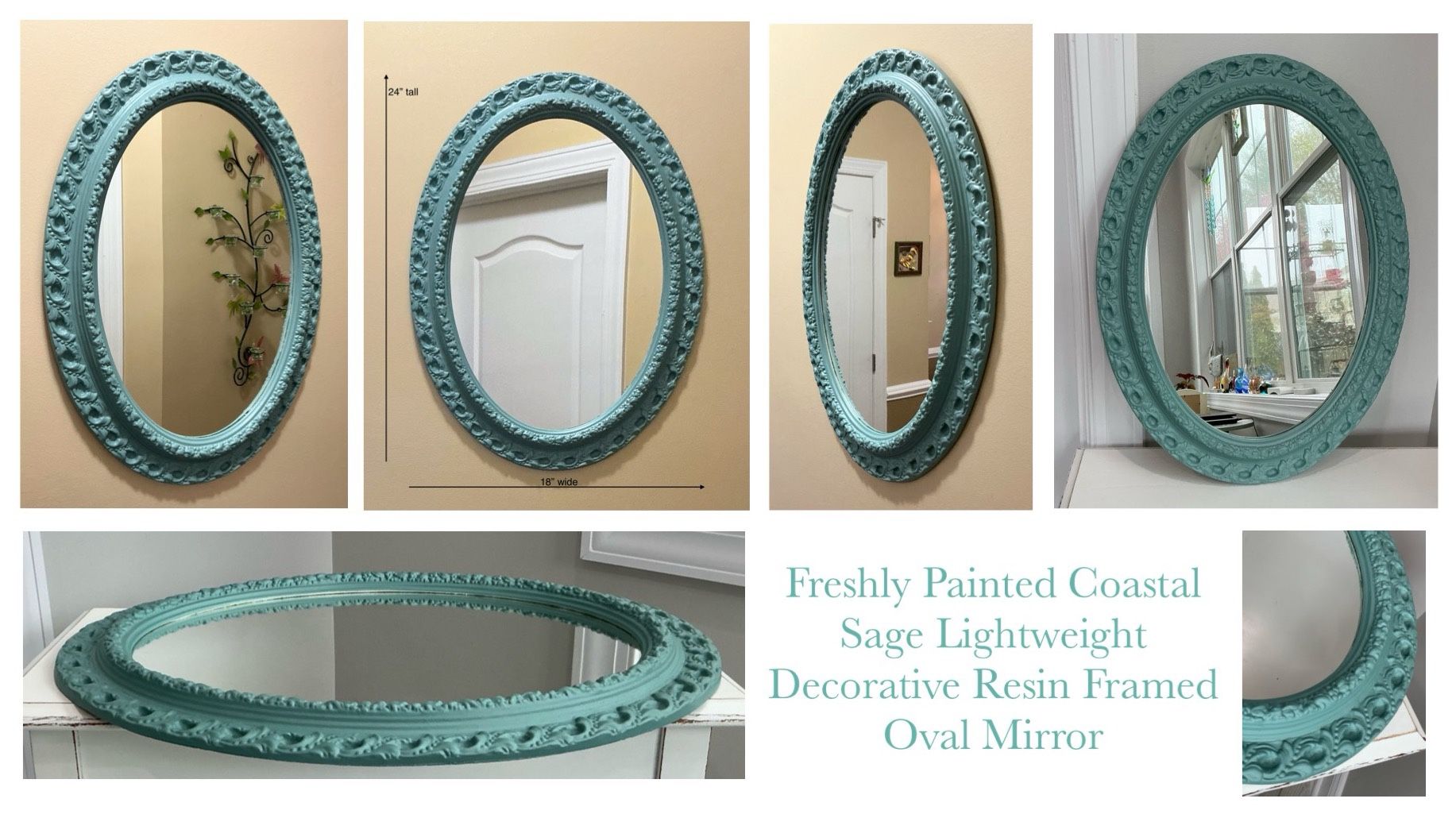 Freshly Painted Coastal Sage Lightweight Decorative Resin Framed Oval Mirror