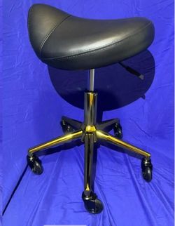 Black Saddle Stool with Gold Rolling Base