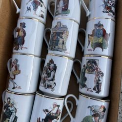 Vintage Norman Rockwell set of 12 mugs