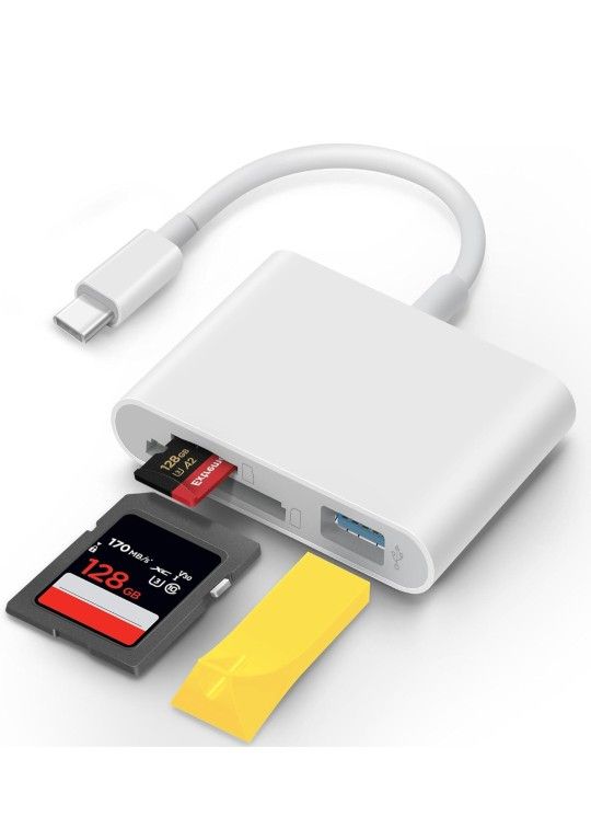 USB C SD Card Reader for iPhone 15 16 iPad Mac 3 in 1 USB-C Memory Trail Camera Card Adapter with Dual Slots & USB Port for Mac MacBook Pro/Air/Mini A
