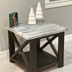 Farmhouse Style Solid Wood End Table – Handmade