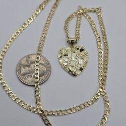 NUGGET style Heart Necklace Cuban Link Gold-plated 