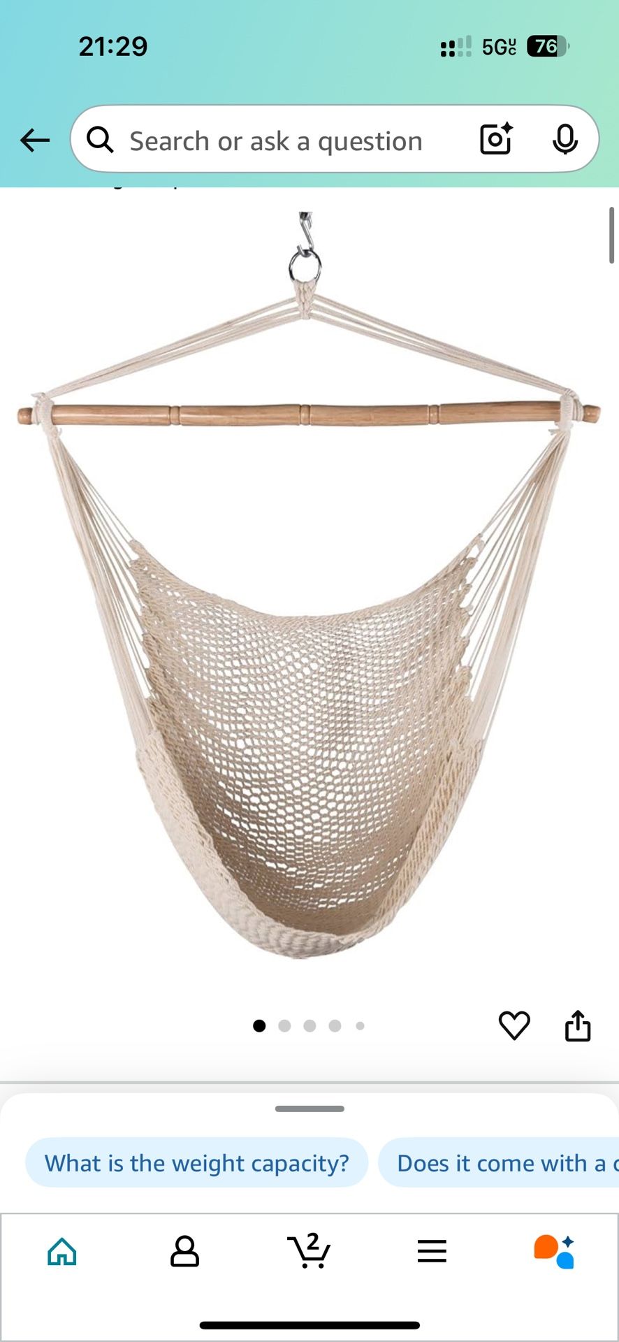 Lazy Daze Hammocks Chair Caribbean Hanging Rope Weaving Chair with 40" Hardwood Spreader Bar