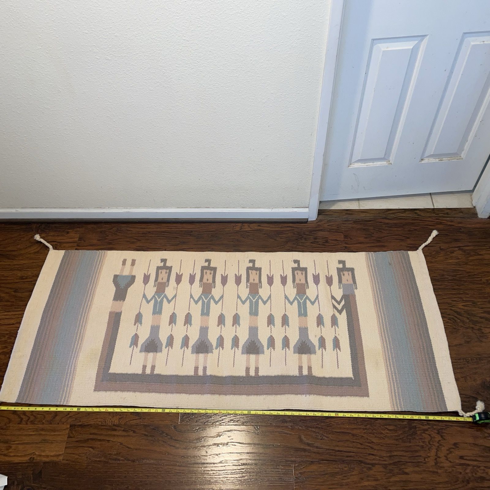 VINTAGE NAVAJO STYLE YEI TAPESTRY RUG NATIVE AMERICAN TRIBAL HANDMADE ART 65” X 26.75”
