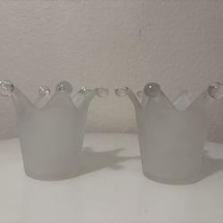 Pair of “Jester Hat” Candle Holders Frosted Glass