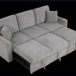 Brand New Grey Sectional Sofa Storage Sleeper 