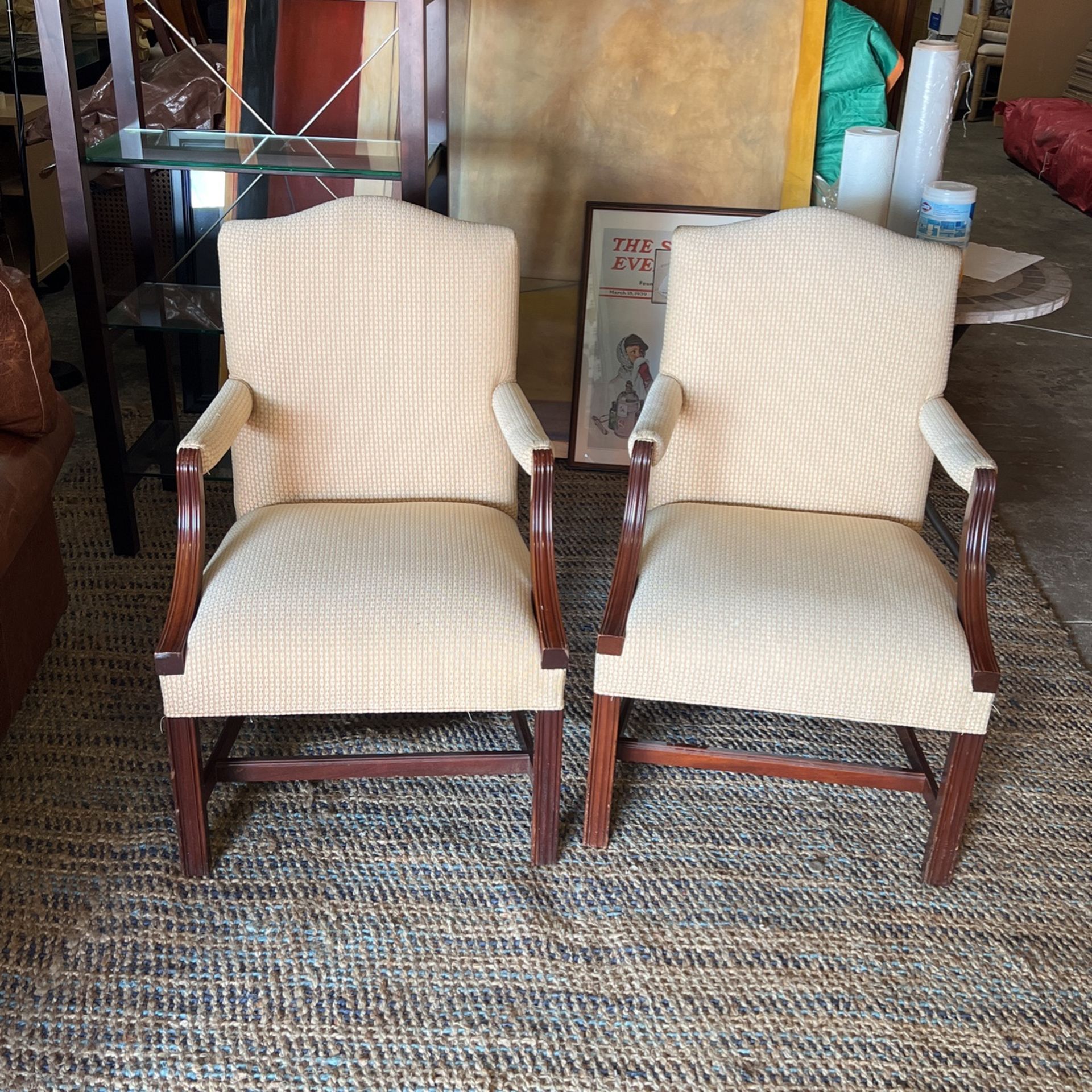 (2) Tan & Wood Office Chairs