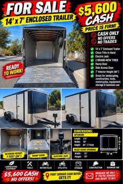 14x7 Enclosed Cargo Trailer with Ramp Door