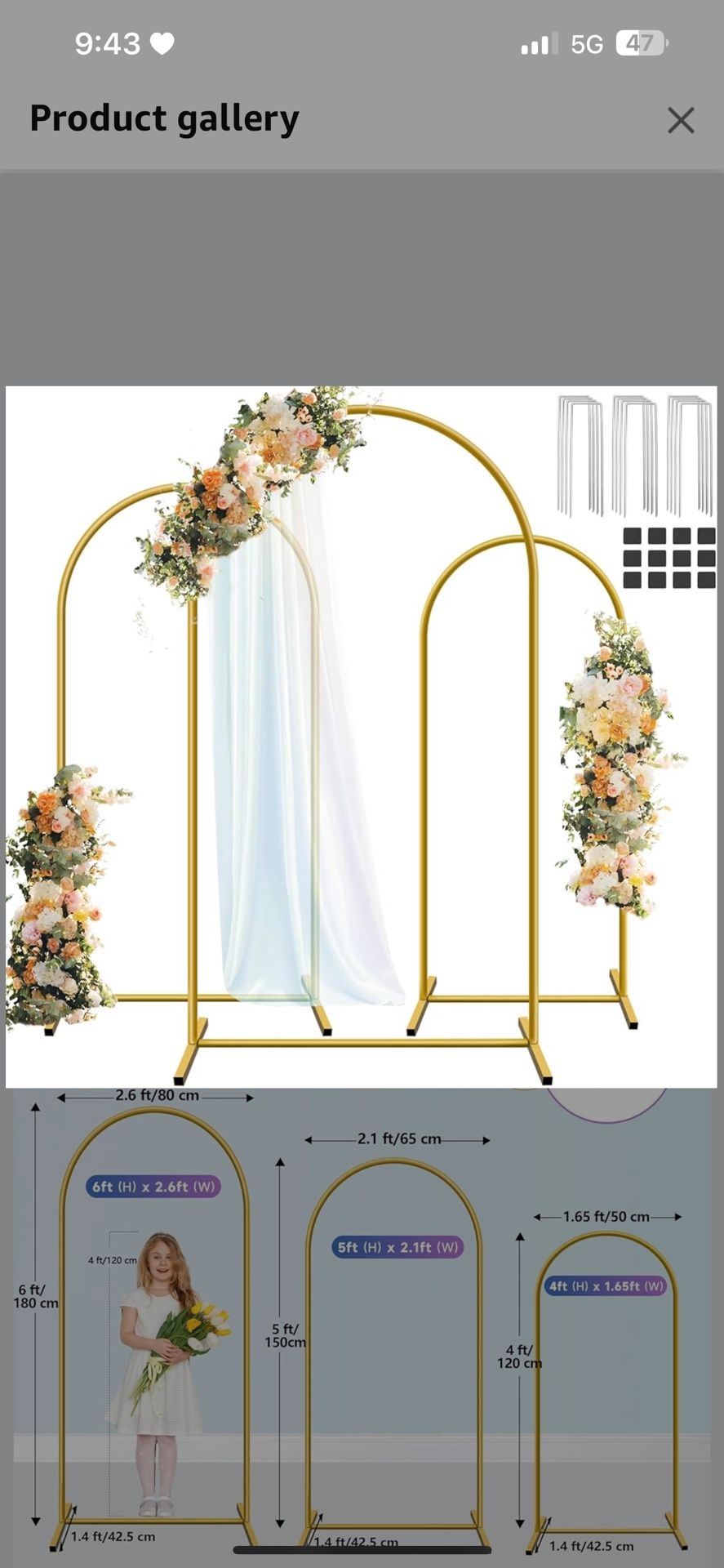 Metal Arch Backdrop Stand Set of 3, 6FT, 5FT, 4FT Party Arch Stands for Wedding, Birthday, Baby Shower, Bridal Shower - Balloon Arched Frame for Garde