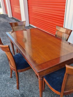 Wood Dining Table with 6 chairs rattan vintage