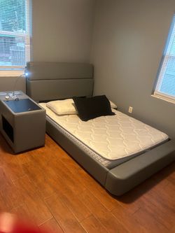 Faux leather gray bedroom