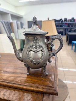 Antique Silver-Tone Ornate Teapot