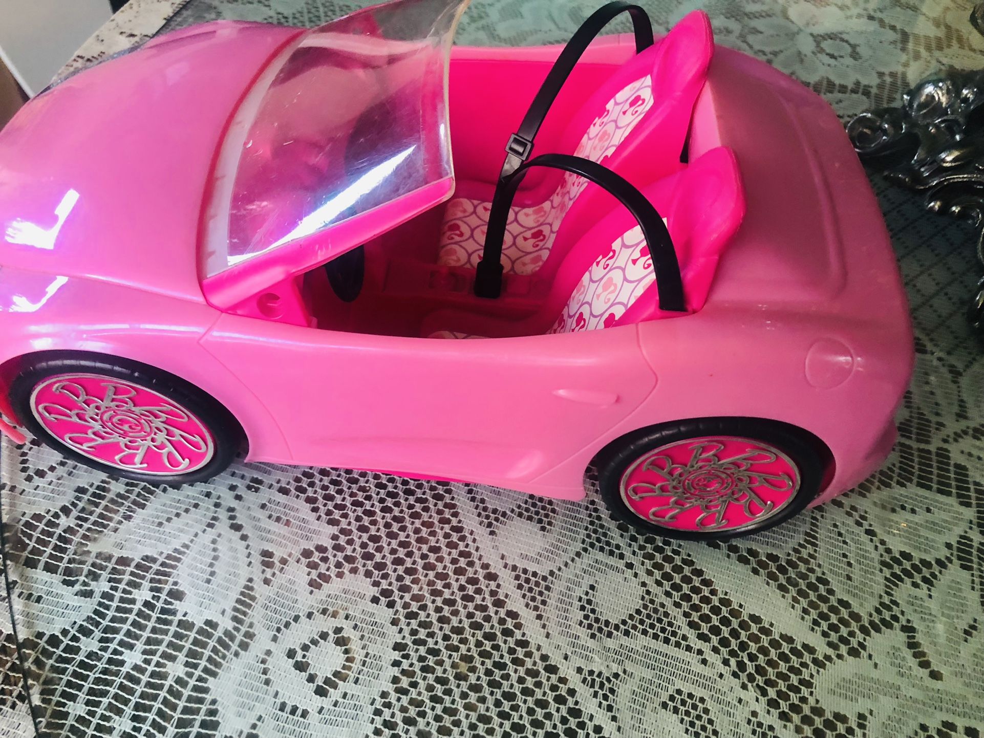 Barbie Pink Sports Car With Seat Belts 12 inches