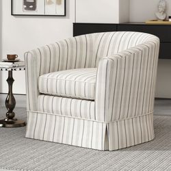 ModernLuxe Modern Beige Upholstered Accent Swivel Chair with Soft Padded Seat Vertical Stitch Detailing