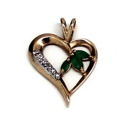 Ladies Emerald/Diamond Heart Pendant