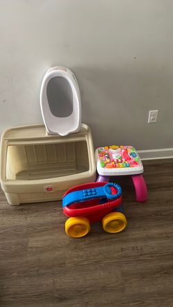 Toddler Toy Lot – Activity Table, Wagon, Storage, bath seat