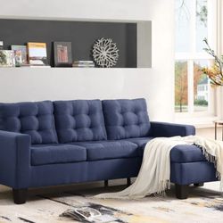 Earsom Blue Linen Sectional Sofa (Rev. Chaise)

