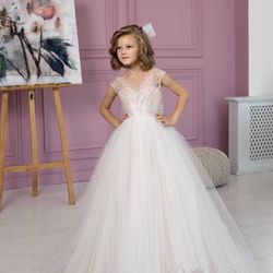 Purple And White Flower Girl Dresses Lace Ball Gown Sale