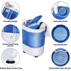 Mini Portable Single Tub Washing Machine - Compact 2-IN-1 Design 5.7lbs Capacity Semi-Automatic Washer with Timer Control Spin Cycle Basket, Transluce