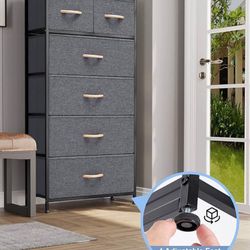 Vertical Dresser Storage Tower - Sturdy Steel Frame, Wood Top, Easy Pull Fabric Bins, Wood Handles -