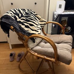     Vintage Rattan Lounge Chair with Cushion