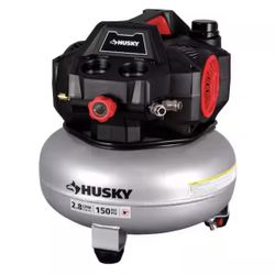 Husky 6 Gal. 150 PSI Portable Electric Oil-Free Quiet Jobsite Pancake Air Compressor with Aluminum Tank and 2-Quick Couplers